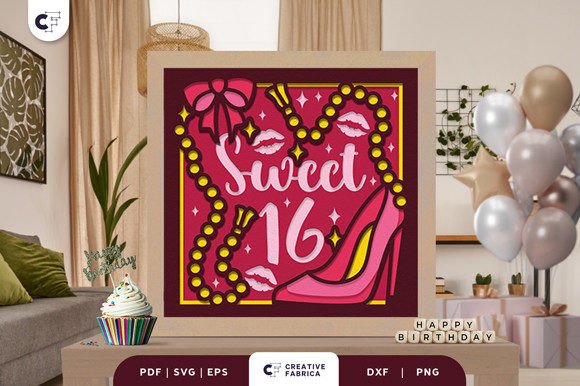 3D Paper Cut Happy Sweet 16 Shadow Box for Birthdays