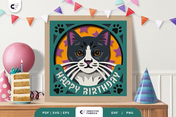 Birthday Cat 3D SVG for Birthdays