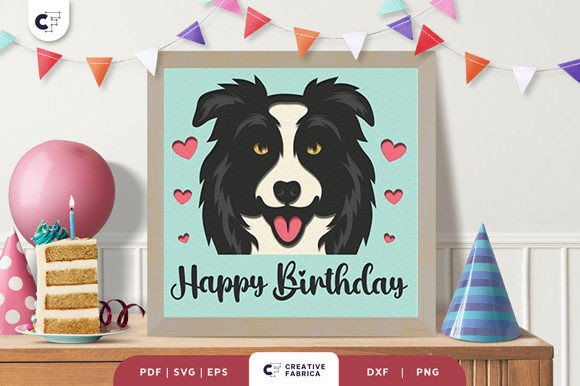 Birthday Collie 3D Shadow Box: A 3D SVG for Birthdays