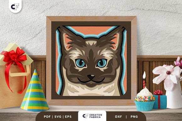Birthday Kitten 3D Light Box Paper Cut for Birthdays