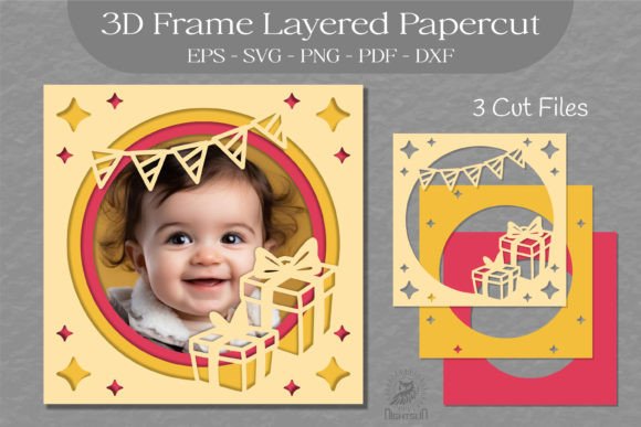 Birthday Photo Frame Layered Paper Cut 3 for Shadow Boxes