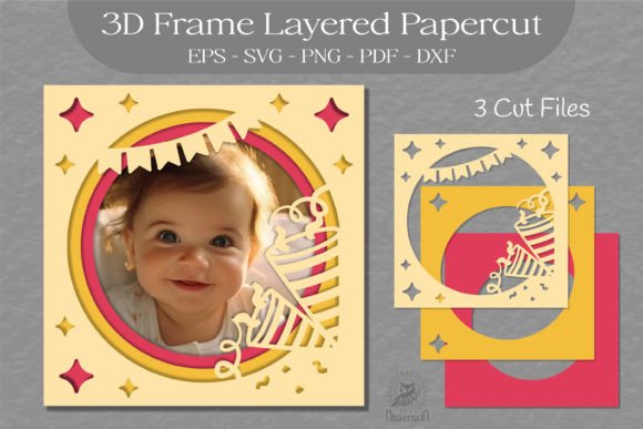 Birthday Photo Frame Layered Paper Cut 4 for Shadow Boxes