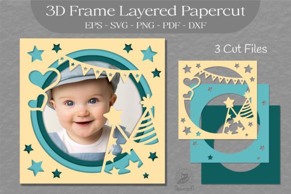 Birthday Photo Frame Layered Paper Cut 6: 3D SVG & Shadow Boxes