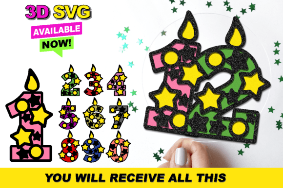 Candles Numbers 3D SVG for Birthdays