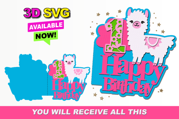 Cute Llama Birthday Card 3D SVG for Laser Cutting