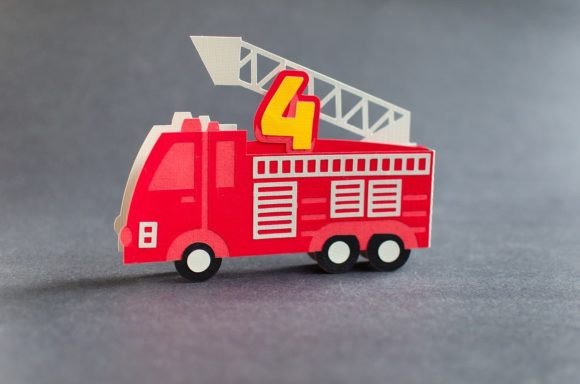 Fire Truck Birthday Box Card: 3D SVG for Birthdays