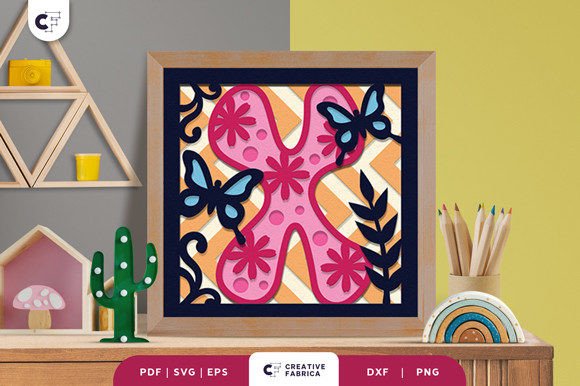Floral Alphabet Letter X 3D Shadow Box for Birthdays