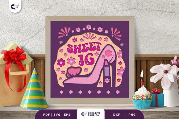 Floral Sweet 16 3D Shadow Box for Birthdays