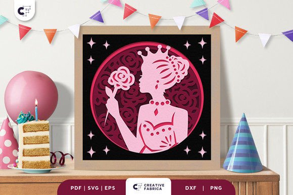 Girl Silhouette with Tiara 3D SVG for Birthdays