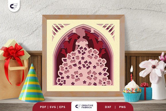 Girl with Floral Gown 3D Shadow Box SVG for Birthdays