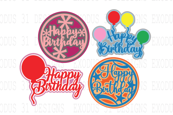 Happy Birthday Cake Topper Layered SVG for Laser Cutting