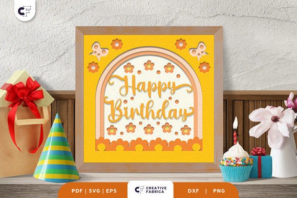 Happy Birthday Floral Wreath Shadow Box 3D SVG