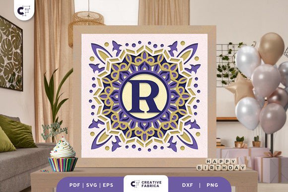 Letter R 3D Papercut Shadow Box for Birthdays