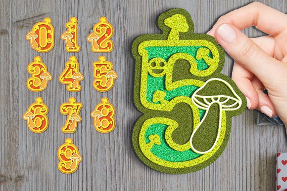 Mashroom Number 3D SVG for Laser Cutting & Birthday