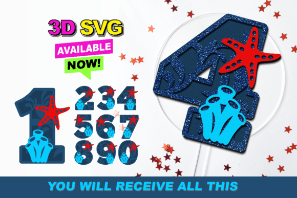 Ocean Numbers 3D SVG for Birthdays