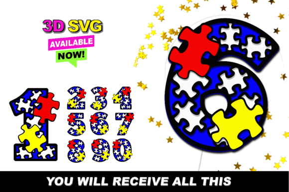 Puzzle Numbers 3D SVG for Birthdays