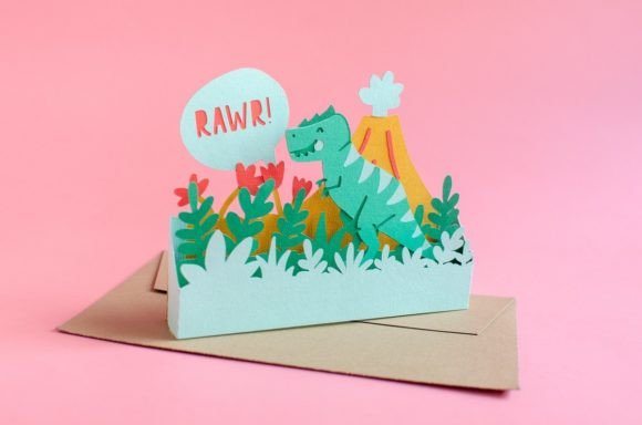 T-Rex Dinosaur Pop Up Birthday Card: 3D SVG for Birthdays