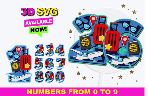 Travel Numbers 3D SVG for Laser Cutting & Birthday