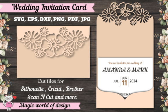 Trifold Wedding Invitation Pocket 3D SVG